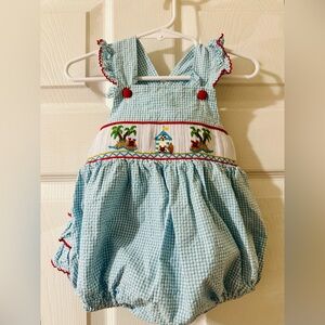 Beautifully embroidered Southern Smocked baby girls’ bubble/summer sun suit!